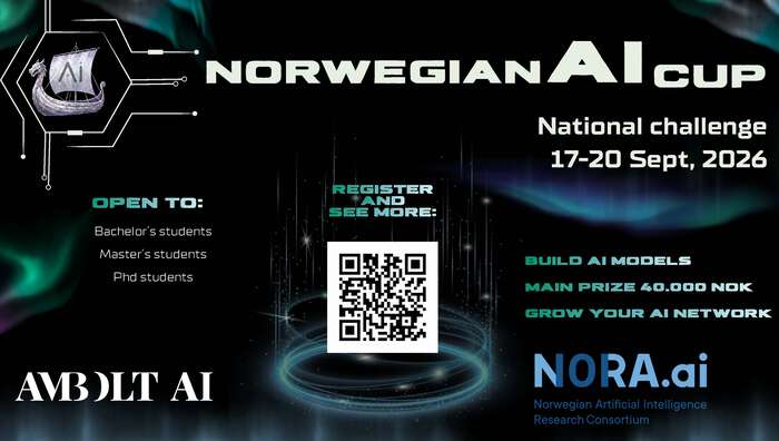 Build AI models, main prize 40 000 NOK, grow your network. Open to bachelor-, master- and PhD students. Ambolt AI and NORA.ai