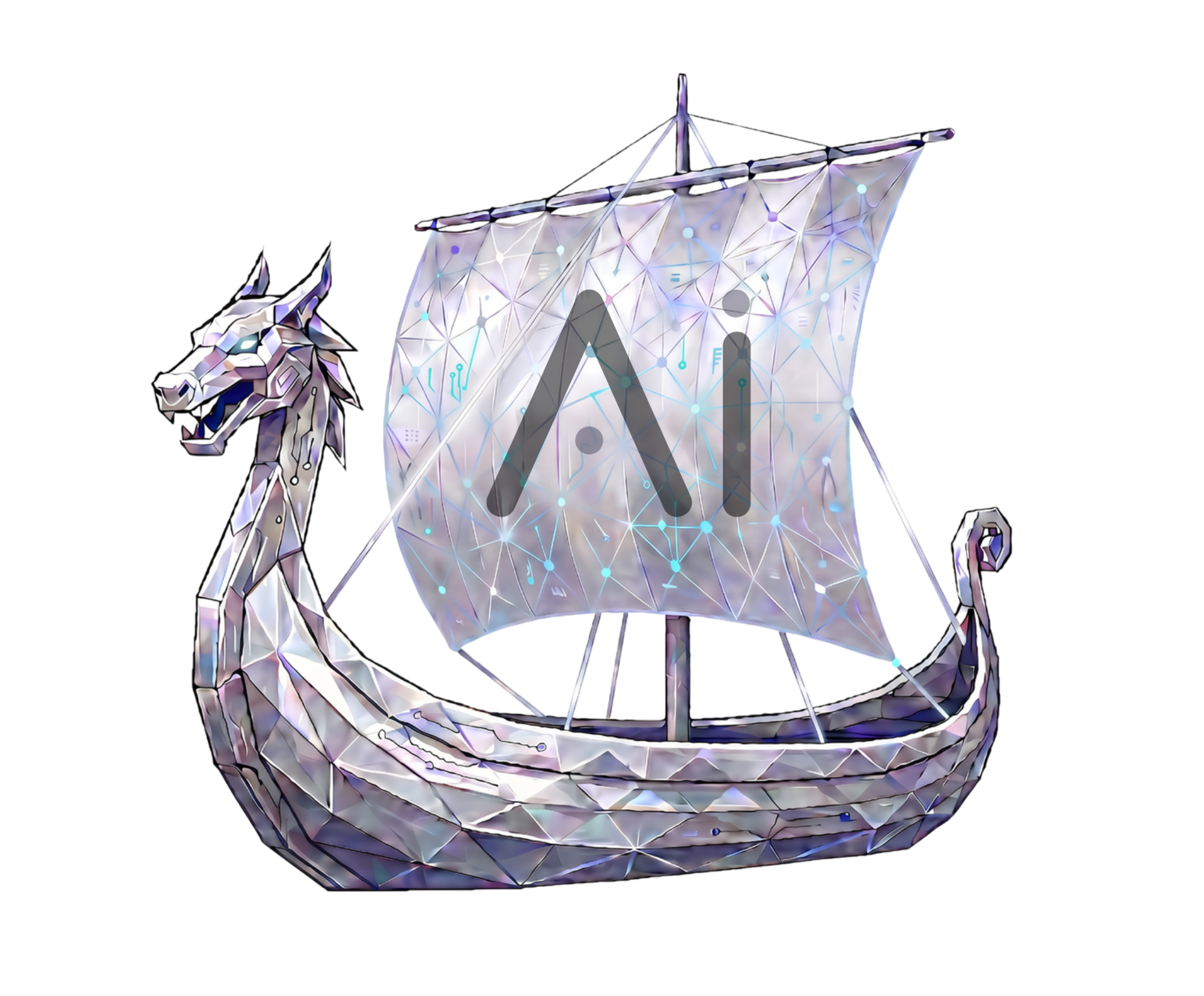 Digitalt vikingskip med AI-logo