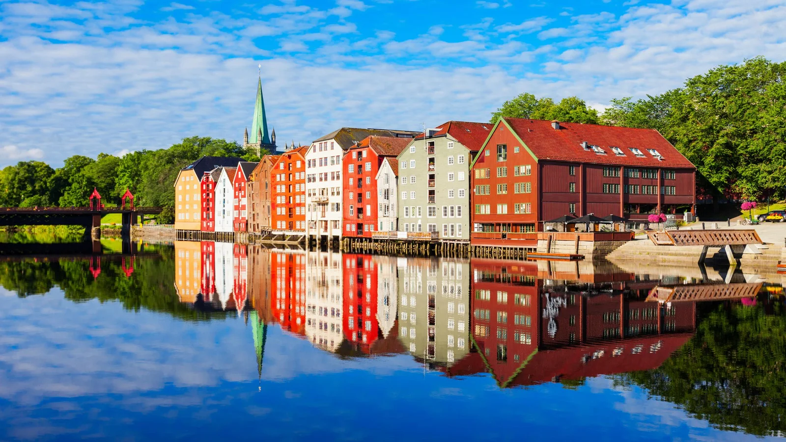 Photo of old houses in Trondheim near the water
