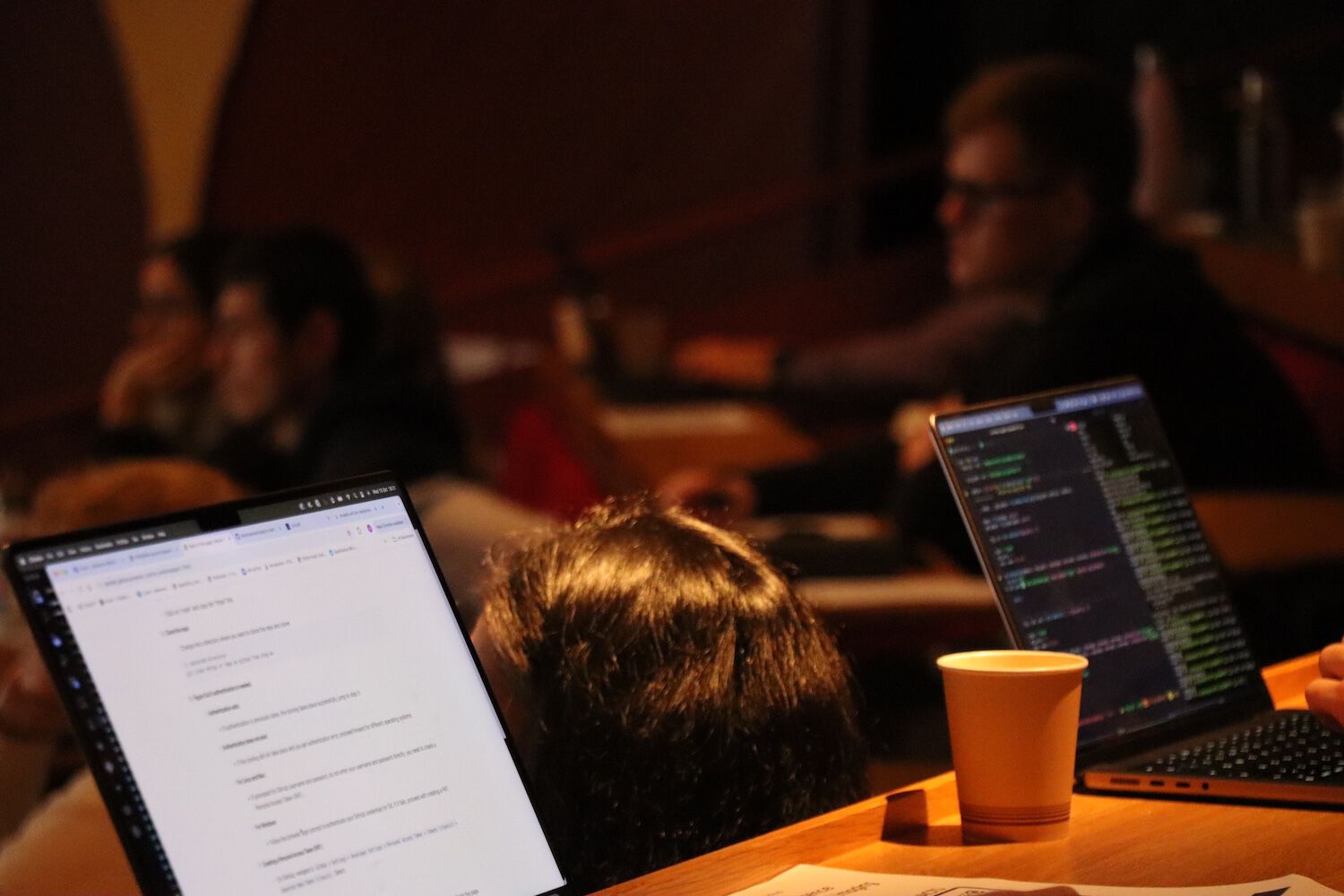 Two computers during a lecture