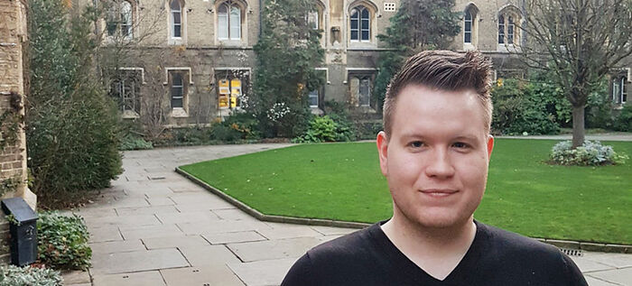 person in front of a building