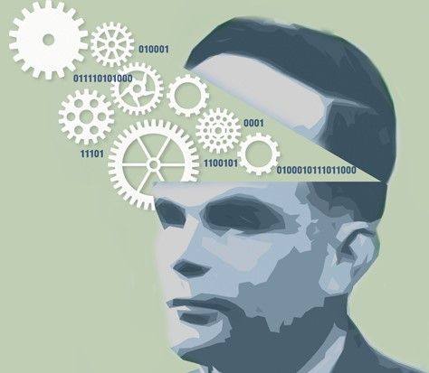 ALAN TURING: Den britiske matematikeren Alan Turing er opphavet til den berømte Turingtesten. Testen skulle brukes til å slå fast om en maskin kunne imitere et menneske så bra at den ikke kunne bli gjenkjent som en maskin. Illustrasjon: Hanne Utigard.