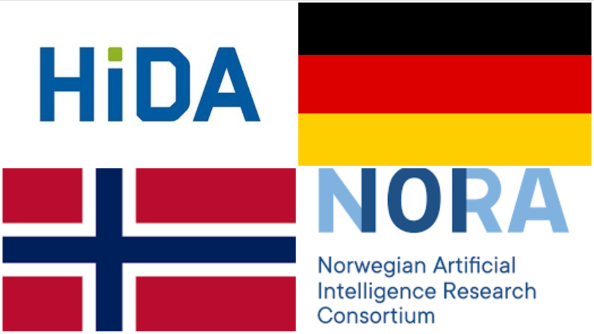 Logo av NORA og HIDA, samt det tyske og norske flagget