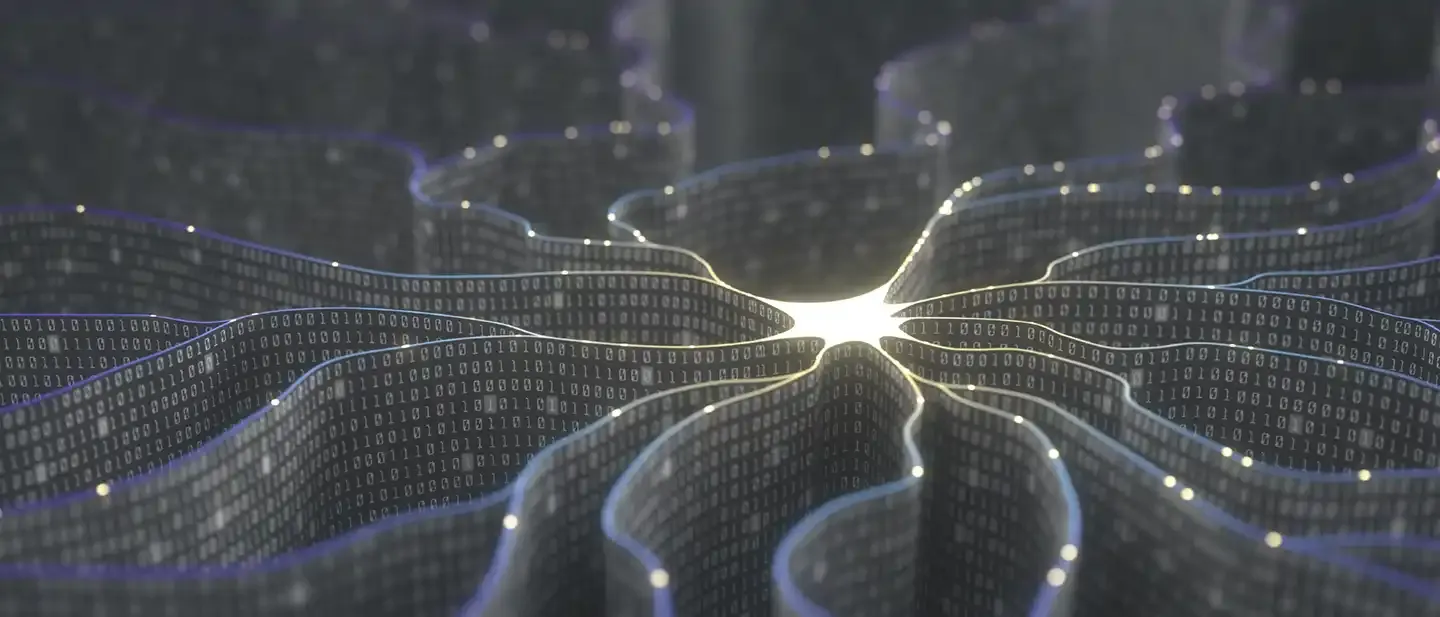 Digital connections shaped as a neural network, lighting up