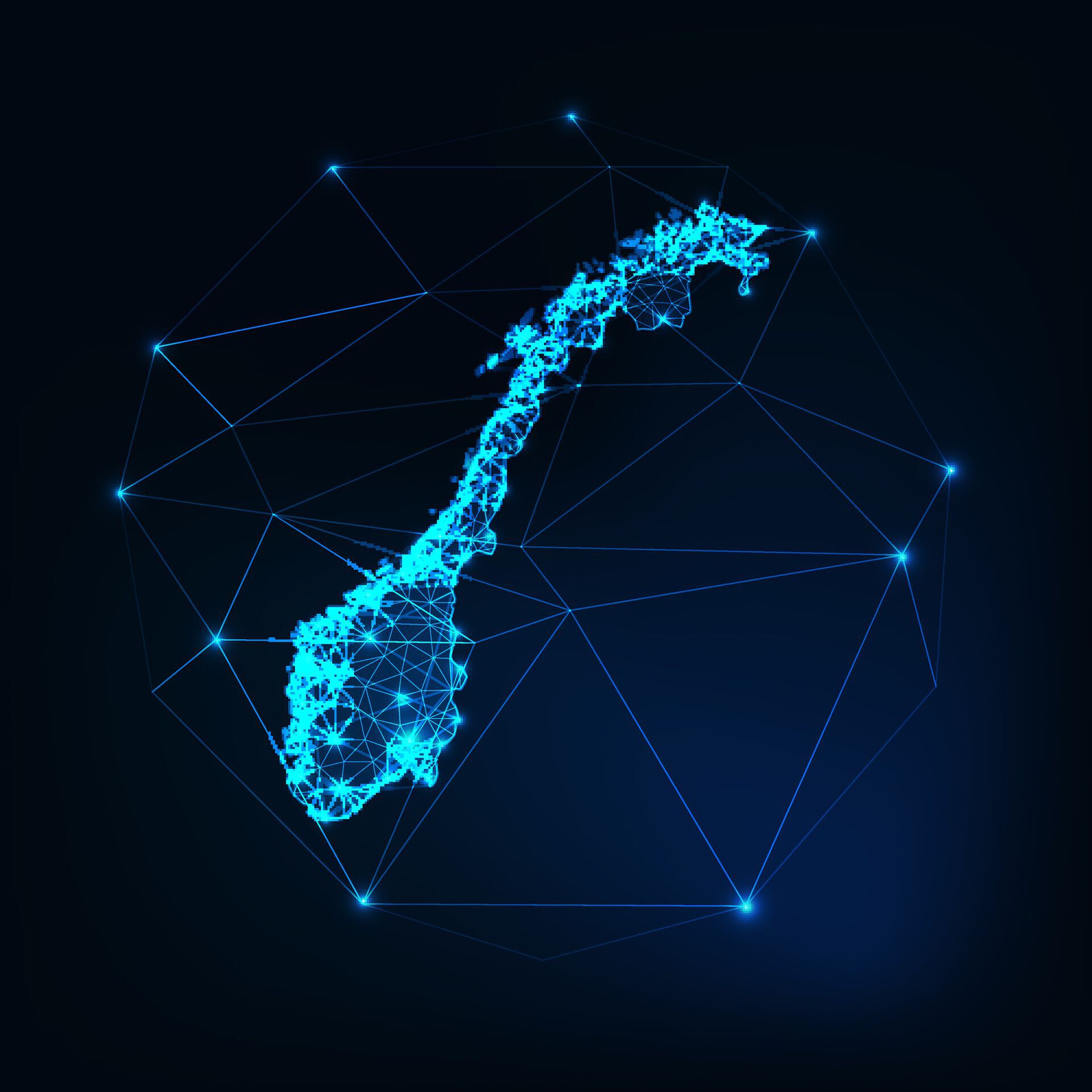 Lyst omriss av Norge på mørk bakgrunn